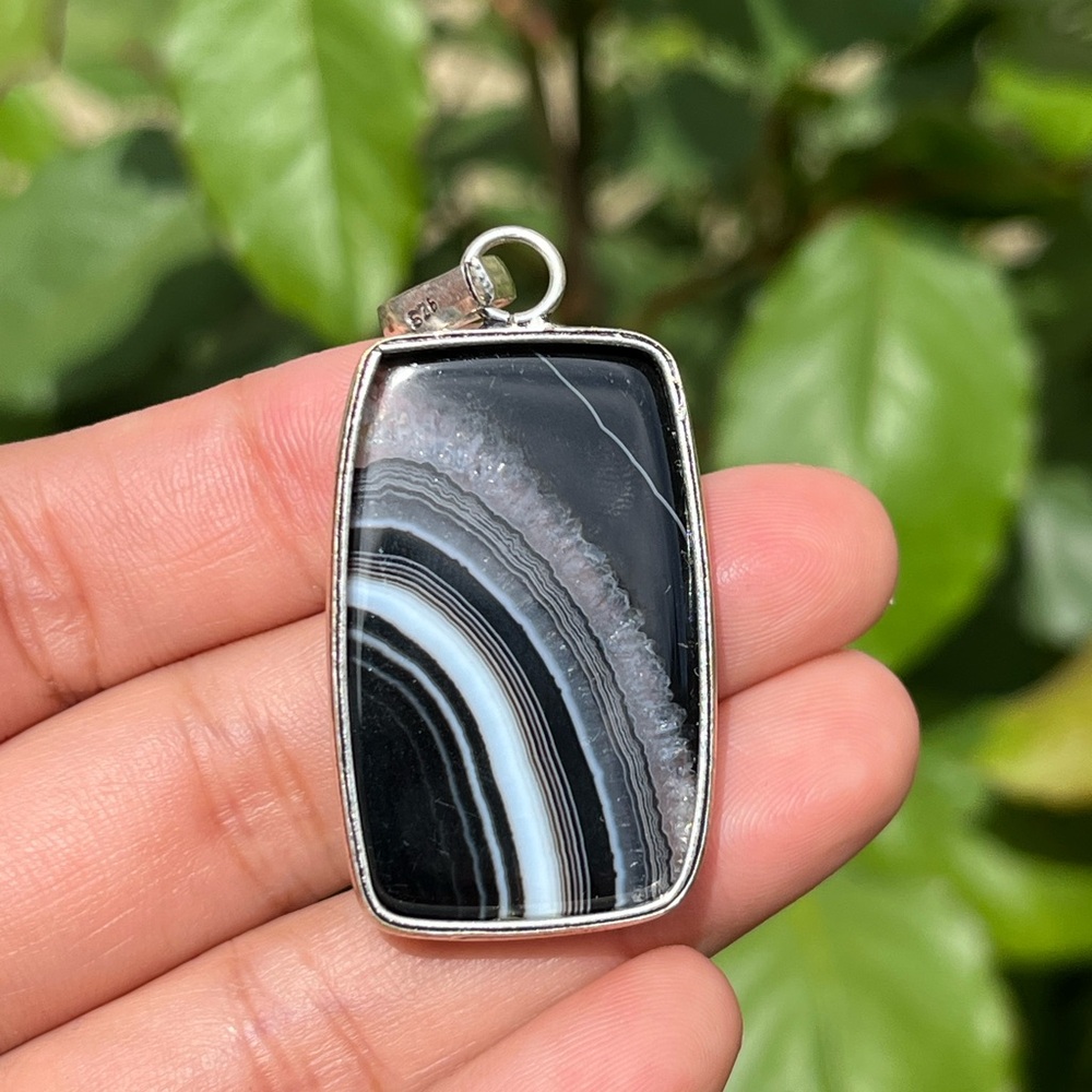 925 Silver plated druzy onyx pendant - Picture 5 of 6